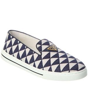 Prada Logo Jacquard & Leather Slip-On Sneaker - Blue