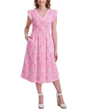 Stella Parker Flutter Sleeve Elastic Waist Midi Dress - Pink