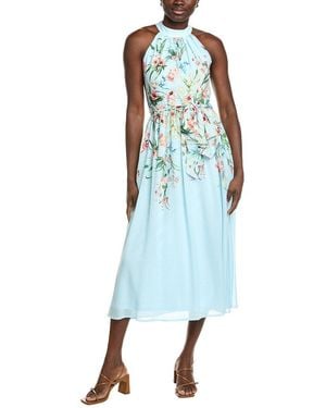 Maison Tara Crinkle Grid Chiffon Sleeveless Midi Dress - Blue