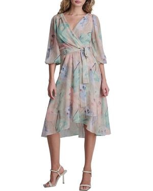 DKNY Faux Wrap Midi Dress - Grey