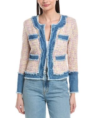 Nanette Lepore Denim Trim Tweed Jacket - Blue