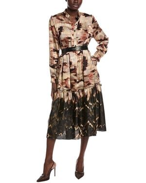 Gracia Mock Neck Belted Shirtdress - Natural