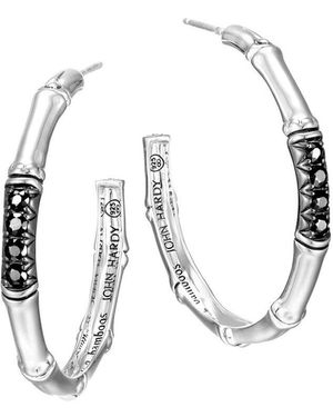 John Hardy Bamboo Silver Black Sapphire Medium Hoops - White