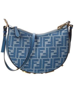 Fendi Graphy Mini Ff Jacquard & Leather Hobo Bag - Blue