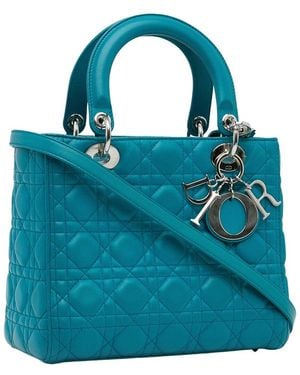 Dior Lady Medium Cannage Lambskin (Authentic Pre-Loved) - Blue