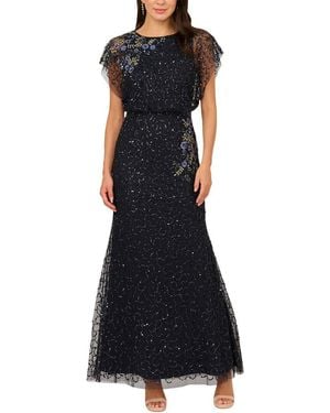 Adrianna Papell Flutter Sleeve Beaded Blouson Gown - Blue