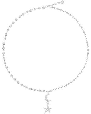 Glaze Jewelry Silver Moon & Star Necklace - White