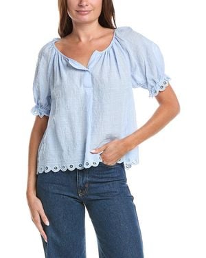 Max Studio Scallop Edge Bubble Sleeve Blouse - Blue