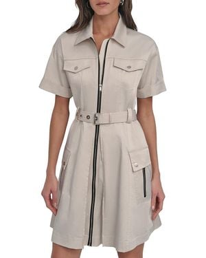 DKNY Shirt Dress With Front Zipper - Grey