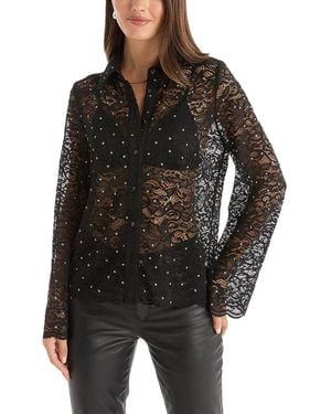 The Noli Shop Jena Lace Button Up Shirt - Black