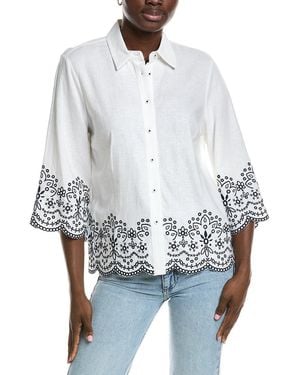 Jones New York Cropped Sleeve Linen-Blend Blouse - White