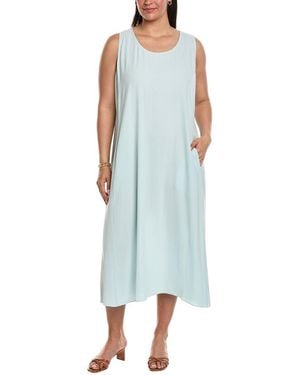 Eileen Fisher Plus Scoop Neck Silk Flare Dress - Blue