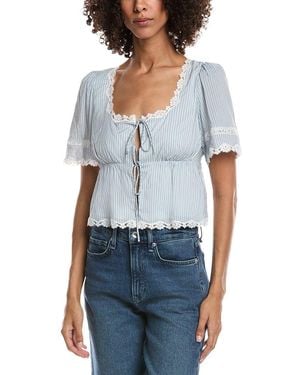Lyra & Co Tie Front Blouse - Blue