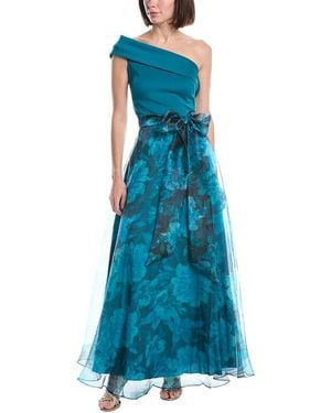 Eliza J Wrap Surplice Bodice Gown - Blue