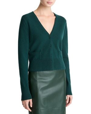 Vince Satin Button Wool & Cashmere-Blend Cardigan - Green