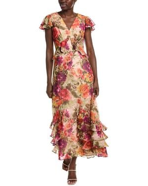 Eliza J Short Sleeve Printed Maxi Dress - Red
