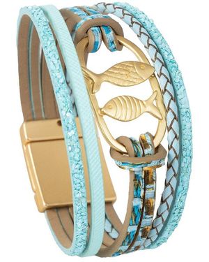 Saachi Fish Charm Leather Bracelet - Blue
