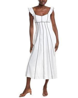 Ellen Tracy Contrast Piping Linen-Blend Midi Dress - White