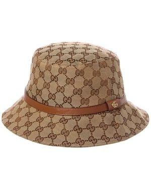 Gucci Gg Canvas & Leather Bucket Hat - Brown