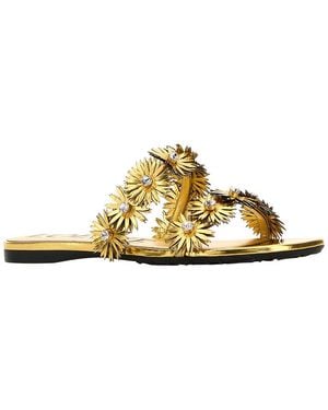 Loewe Petal Flower Crystal & Leather Sandal - Metallic