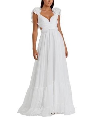 Mac Duggal Ruffle Tiered Cut-Out Chiffon Gown - White