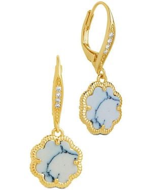 Sterling Forever 14K Plated Rose Petal Short Drop Earrings - White
