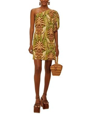 FARM Rio Linen-Blend Pineapple Tapestry One Shoulder Top - Metallic
