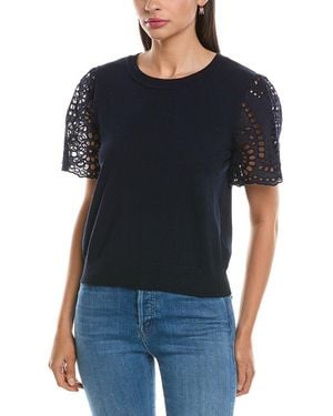 Nanette Lepore Eyelet Sleeve Knit Top - Black