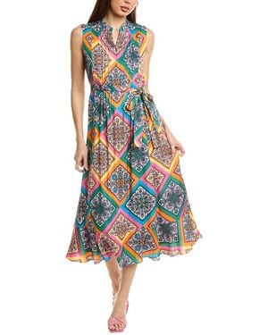 Tahari Pleated Silk-Blend Maxi Dress - Blue