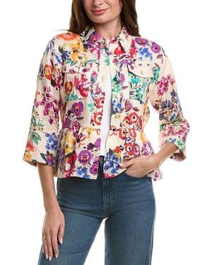 Johnny Was Peplum Linen Jacket - Red