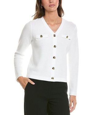 St. John French Iconic Inspired Knit V-Neck Cardigan - White