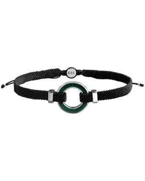 Karma and Luck Plated Malachite Bolo Bracelet - Black