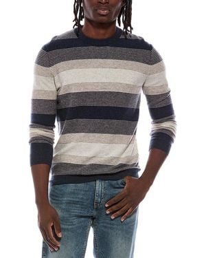 Autumn Cashmere Multi Feeder Stripe 100% Cashmere Crewneck Sweater - Gray