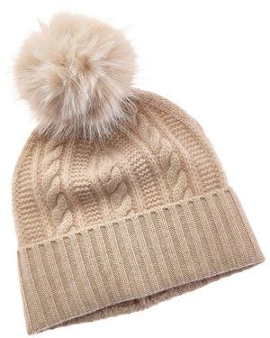 Amicale Cashmere Cable Cuffed Cashmere Hat - Natural