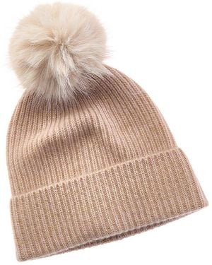 Amicale Cashmere Chunky Rib Marl Knit Cashmere Hat - Natural
