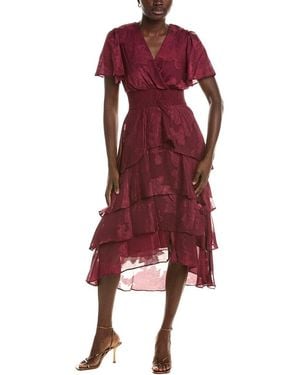 Maison Tara Short Sleeve Midi Dress - Red