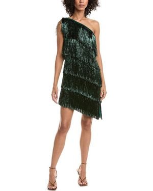 Tadashi Shoji Sonny Metallic Fringe Mini Dress - Green