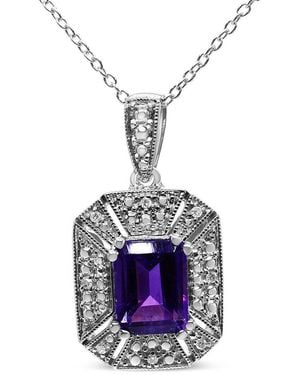 Haus of Brilliance Colourful Gemstones 2.Ct. Tw. Diamond & Amethyst Pendant Necklace - Metallic