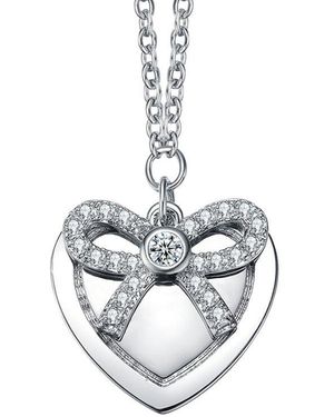 Rachel Glauber Rhodium Plated Cz Love Necklace - Metallic