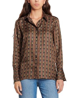 Sandro Flowing Silk Button-Front Shirt - Brown