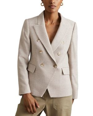 Reiss Elisa Double-Breasted Textured Check Wool-Blend Blazer - Natural