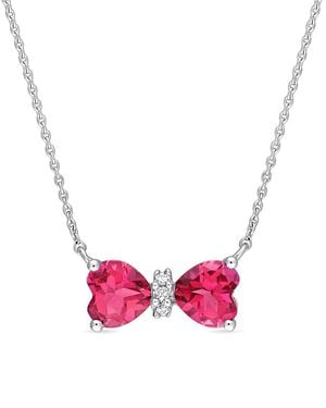 Rina Limor 10K 1.05 Ct. Tw. Diamond & Topaz Bow Necklace - Pink