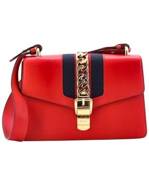 Gucci Leather Sylvie Shoulder Bag Small (Authentic Pre-Loved) - Red
