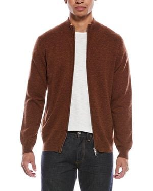 Brodie Cashmere Zip Up Wool & Cashmere-Blend Funnel Neck Cardigan - Brown