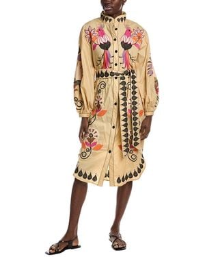 FARM Rio Flower Bird Embroidered Midi Dress - Natural