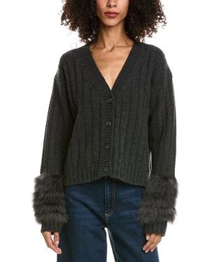 Prada Feather Trimmed Ribbed Wool & Cashmere-Blend Cardigan - Black