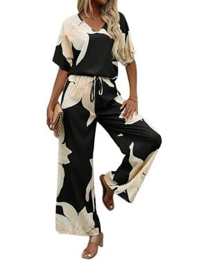 Emma way 2Pc Top & Pant Set - Black