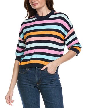 Hannah Rose Multi Stripe Elbow Sleeve Cashmere-Blend Jumper - Blue