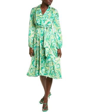 Tahari Tie Waist Midi Dress - Green