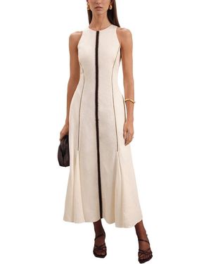Reiss Inaya Craft Stitched Linen-Blend Dress - Natural